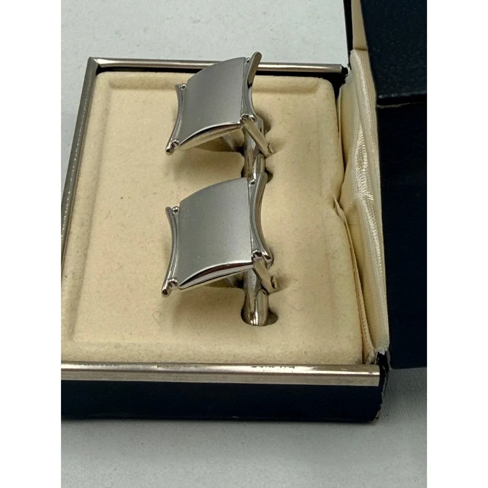Swank Cufflinks Mens Silver Vintage Mid Century Modern Rectangular